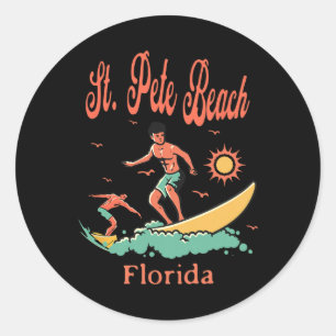 Adesivo Redondo Flórida St. Pete Praia Fl Surfista Surfando Pesca