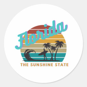 Adesivo Redondo Florida State Retro Vintage Sunset