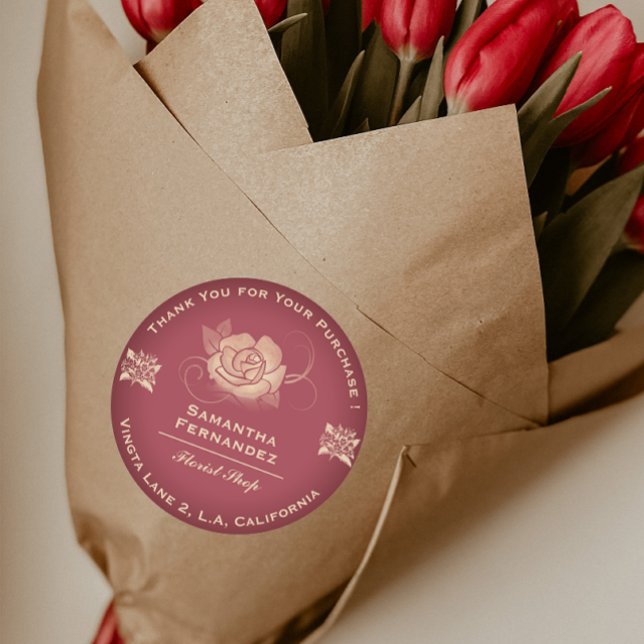 Adesivo Redondo Florist Rosa Flor Red & Beige Business (Criador carregado)