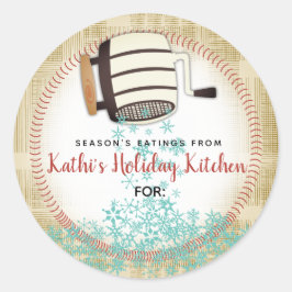 Adesivo Redondo Flour sifter snowflake feriado assado personalizad