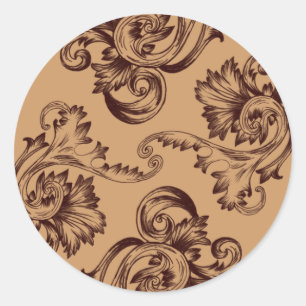 Adesivo Redondo Flourish do vintage (Brown escuro)
