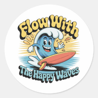 Adesivo Redondo Flow With The Happy Waves Waterproof Sticker