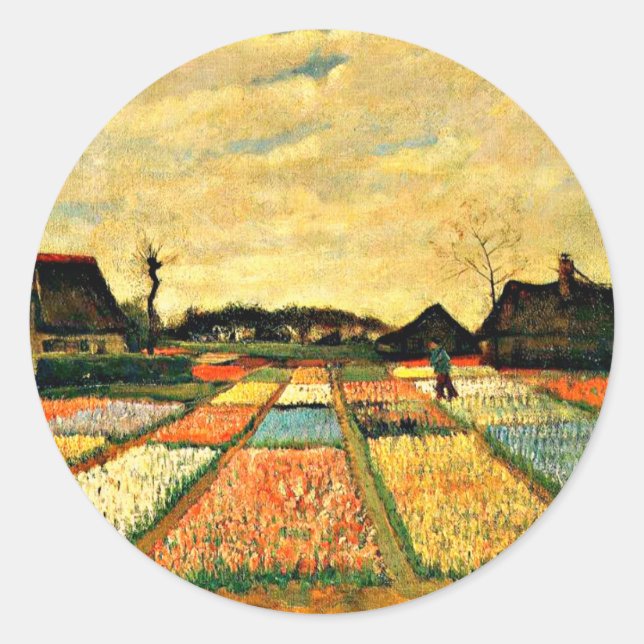 Adesivo Redondo Flower Beds na Holanda por Vincent van Gogh (Frente)