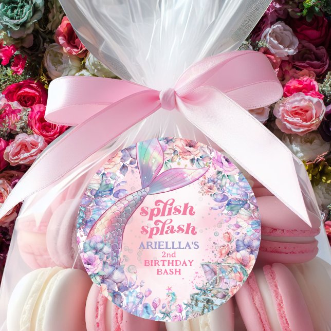Adesivo Redondo Flower Glitter Mermaid Tail 2nd Birthday (Criador carregado)