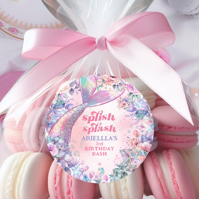 Adesivo Redondo Flower Glitter Mermaid Tail 3rd Birthday (Criador carregado)