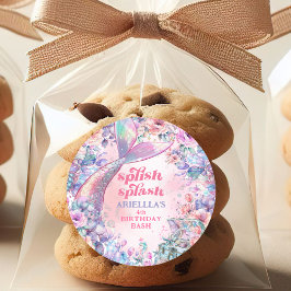 Adesivo Redondo Flower Glitter Mermaid Tail 4th Birthday