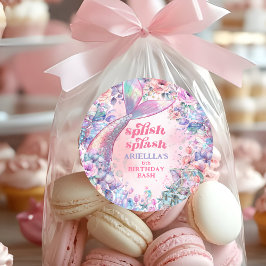 Adesivo Redondo Flower Glitter Mermaid Tail 6th Birthday