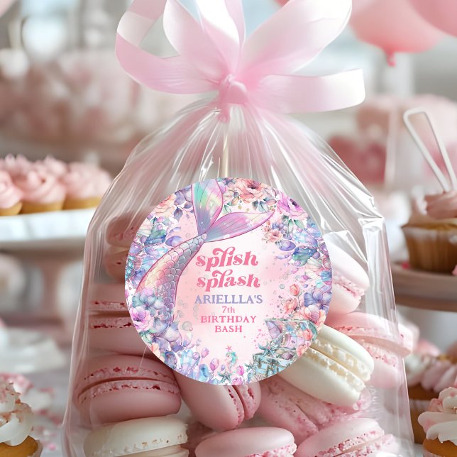 Adesivo Redondo Flower Glitter Mermaid Tail 7th Birthday (Criador carregado)