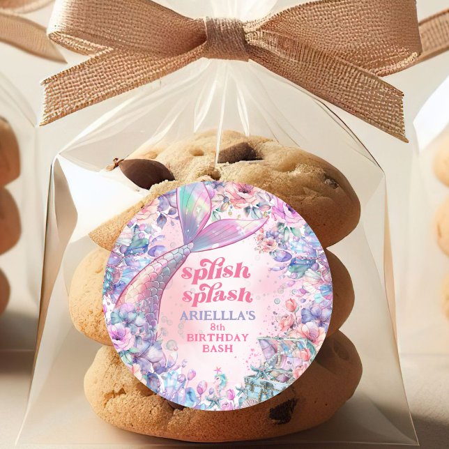 Adesivo Redondo Flower Glitter Mermaid Tail 8th Birthday (Criador carregado)