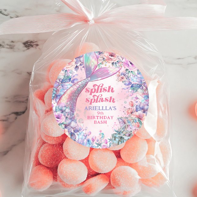 Adesivo Redondo Flower Glitter Mermaid Tail 9th Birthday (Criador carregado)