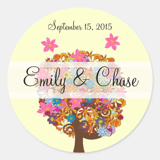 Adesivo Redondo Flower Love Tree Pink Flower Wedals (Frente)