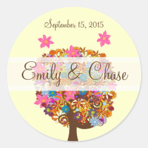 Adesivo Redondo Flower Love Tree Pink Flower Wedals