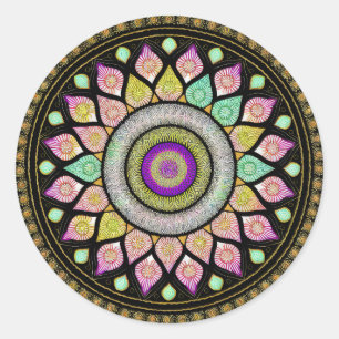 ADESIVO REDONDO FLOWER MANDALA ART PARA MEDITAÇÃO ESPIRITUAL
