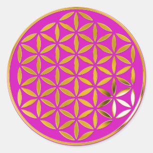 Adesivo Redondo Flower Of Life - Gold 1 stamp magenta