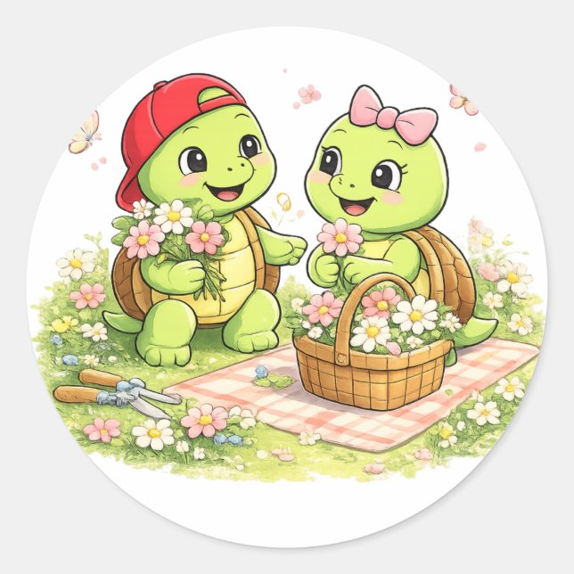 Adesivo Redondo Flower Picking (Frente)