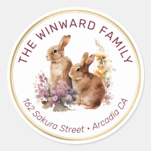 Adesivo Redondo Flowers Spring e Rabbits Endereço de devolução de 