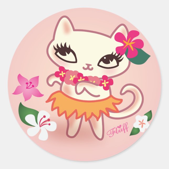 Adesivo Redondo Fluff Hula Cat Sticker (Frente)