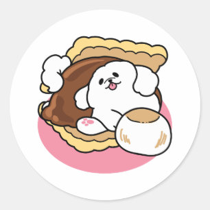 Adesivo Redondo Fluffier Tha S’more - Cute Dog and Dessert Pun
