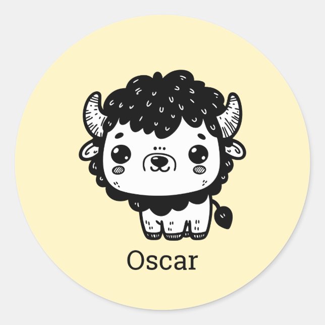 Adesivo Redondo Fluffy Bison Baby - Kawaii Fazenda Arte Animal (Frente)