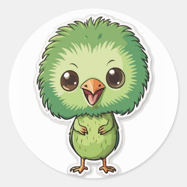 Adesivo Redondo Fluffy Kiwi Bird Sticker - Um Ícone bonito e esqui (Frente)