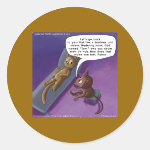 Adesivo Redondo Fluffy No Cartoon De Gato Engraçado Em Terapia