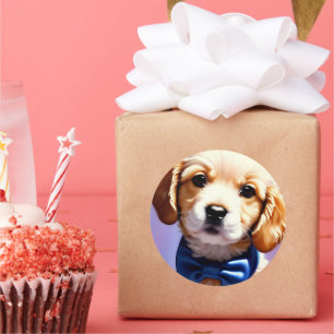 Adesivo Redondo Fluffy Puppy Adorável w Arco azul