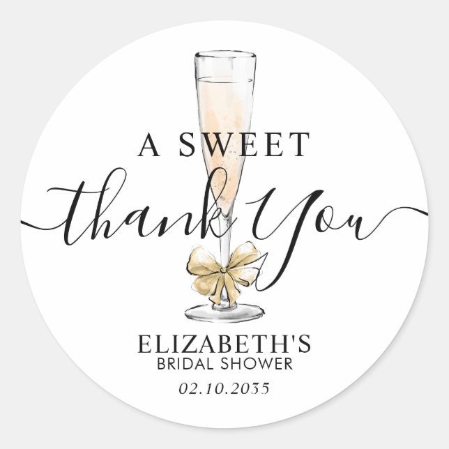 Adesivo Redondo Flûte de Bubbly de Brunch Obrigado Doces Despedida (Frente)