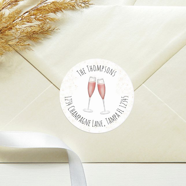 Adesivo Redondo Flûte de Champanhe com Endereço de Devolução em Aq (Criador carregado)