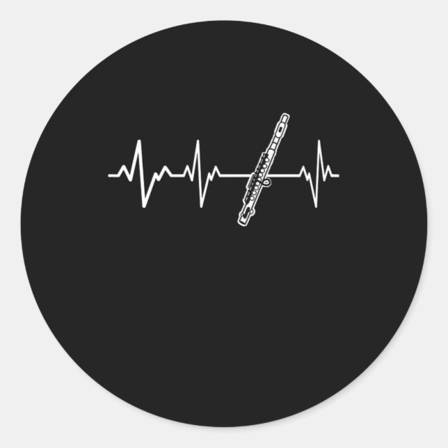 Adesivo Redondo Flutist Clássico Flute Heartbeat Idea (Frente)