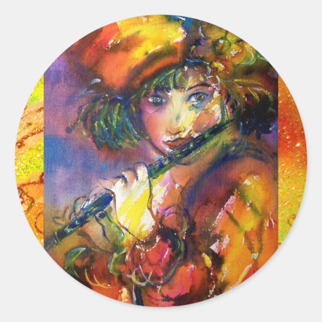 Adesivo Redondo FLUTIST PORTRAIT / Mascarada Venetian (Frente)