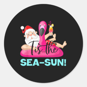 Adesivo Redondo Flutuador de Flamingo do Papai Noel É o Natal ao S