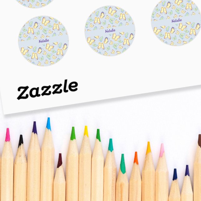 Adesivo Redondo Flutuadores de Borboleta Azul Personalizados (Criador carregado)