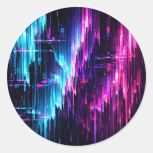 Adesivo Redondo Fluxo de Dados de Falha de Neon Abstrato