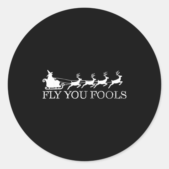 Adesivo Redondo Fly You Fools Christmas Santa Wizard Riding Reinde (Frente)