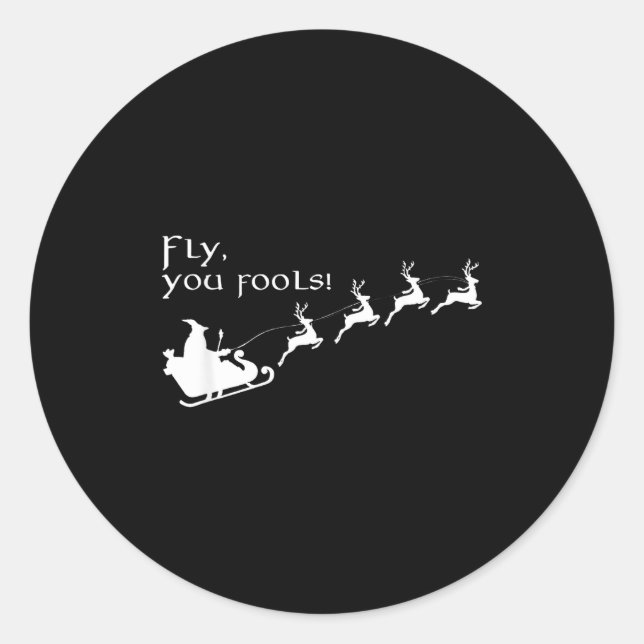 Adesivo Redondo Fly You Fools Santa Sleigh Reindeer Christmas  (Frente)