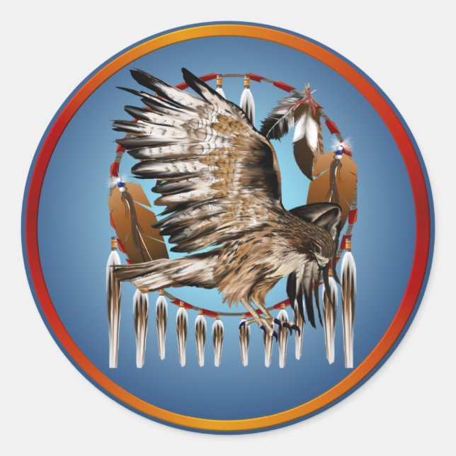 Adesivo Redondo Flying Hawk Dreamcatcher Sticker (Frente)