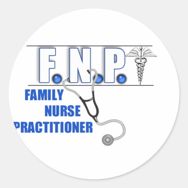 ADESIVO REDONDO FNP LOGO STETHOSCOPE FAMILY NURSE PRACTITIONER (Frente)
