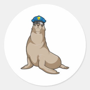 Adesivo Redondo Foca como oficial de polícia