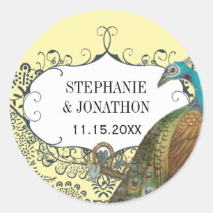 Adesivo Redondo Foca de Casamento de Aves de Pássaro de Peacock ma