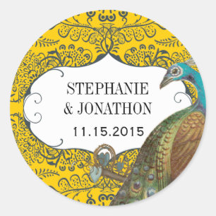 Adesivo Redondo Foca de Casamento de Aves de Pássaro de Peacock ma