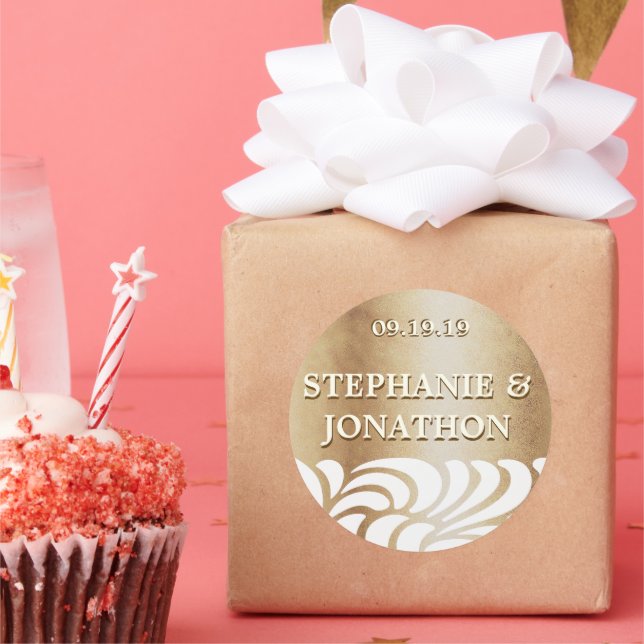 Adesivo Redondo Foca de Casamento Dourado da Ivory Swirl (Festa)