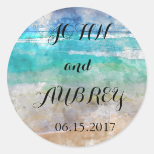 Adesivo Redondo Foca de Envelope de Casamento de Ilhas Tropicais o