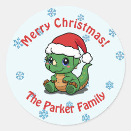 Adesivo Redondo Focas de Envelope de Natal de Dinossauro