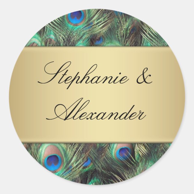 Adesivo Redondo Foco De Casamento De Penas De ouro (Frente)