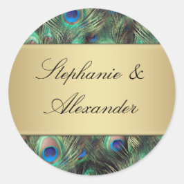 Adesivo Redondo Foco De Casamento De Penas De ouro