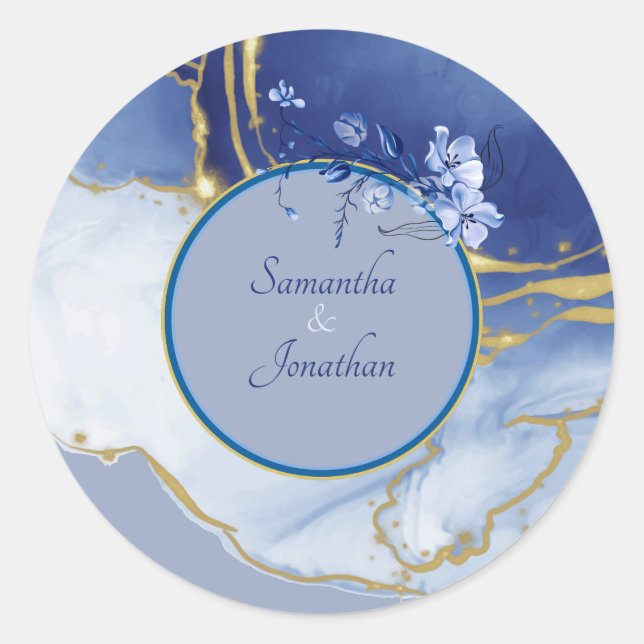 Adesivo Redondo Foco de Envelope Azul Aqua Marble Moderno (Frente)