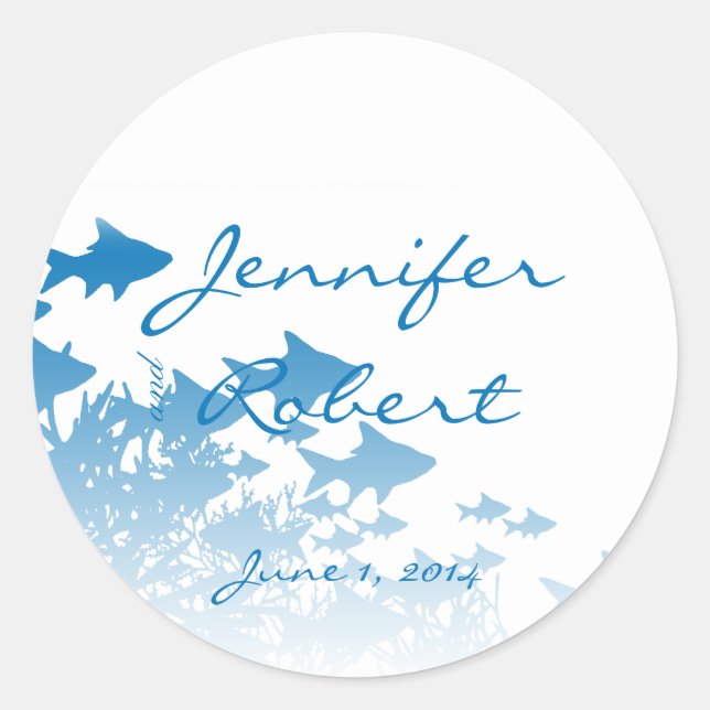 Adesivo Redondo Foco de Envelope Azul e Coral (Frente)