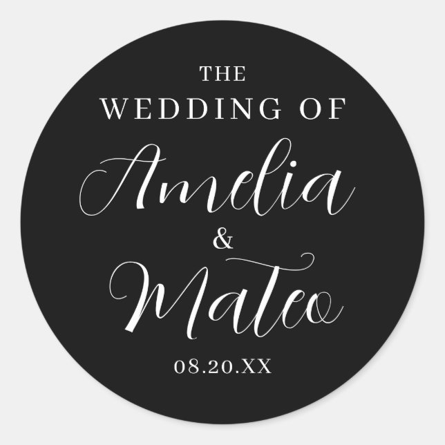 Adesivo Redondo Foco de Envelope de Caligrafia Branca Negra (Frente)