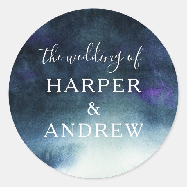 Adesivo Redondo Foco de Envelope de Casamento de Ombre Azul-marinh (Frente)