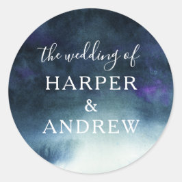 Adesivo Redondo Foco de Envelope de Casamento de Ombre Azul-marinh